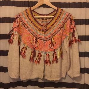 Anthropologie Moth Fringe Cardigan Size M Boho NWT